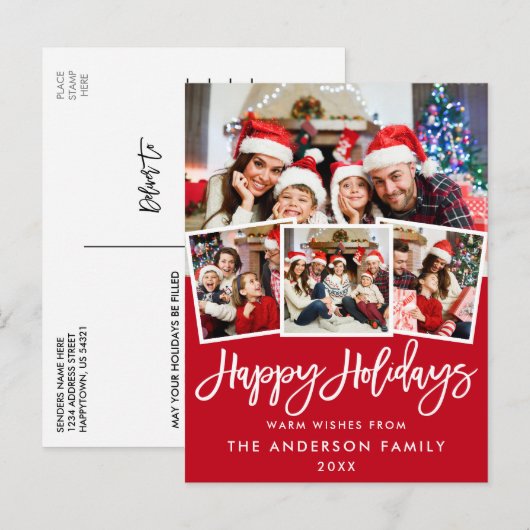 Brush Script Happy Holidays 4 Foto Red Postkarte (Vorne/Hinten)
