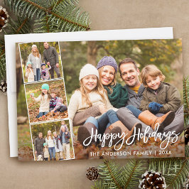 Brush Script Happy Holidays Familie 4 Foto Feiertagskarte