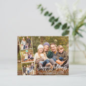 Brush Script Happy Holidays Familie 4 Foto Postkarte (Stehend Vorderseite)