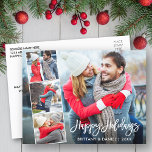 Brush Script Happy Holidays Paar 4 Foto Postkarte<br><div class="desc">Moderne Pinselschrift Happy Holidays Paar 4 Foto Postkarte</div>