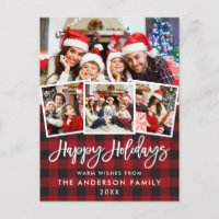 Brush Script Happy Holidays Red Kariert 4 Foto