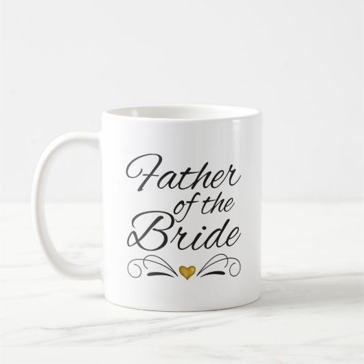 Brush Script Herz des Gold Vater der Braut Kaffeetasse (Links)