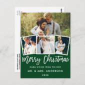 Brush Script Hochzeit 4 Foto Grün Postkarte (Vorne/Hinten)