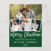 Brush Script Hochzeit 4 Foto Grün Postkarte (Vorderseite)