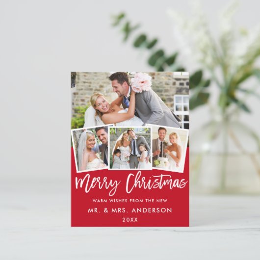 Brush Script Hochzeit 4 Red Postkarte (Stehend Vorderseite)