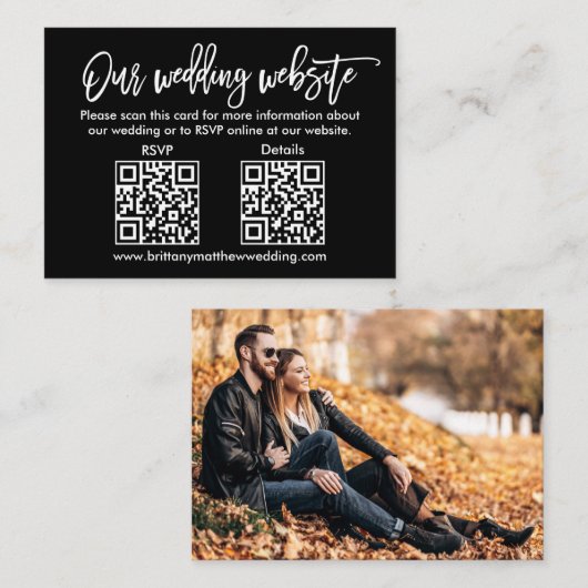 Brush Script Hochzeitsskrippe QR UAWG Details Foto Begleitkarte (Vorne/Hinten)