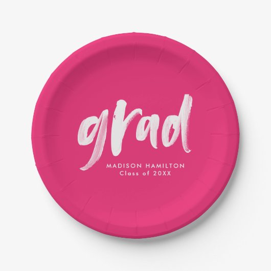 Brush Script Hot Pink Graduation Pappteller (Vorderseite)