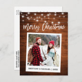 Brush Script Instant Camera Wood Couple Weihnachte Postkarte (Vorne/Hinten)