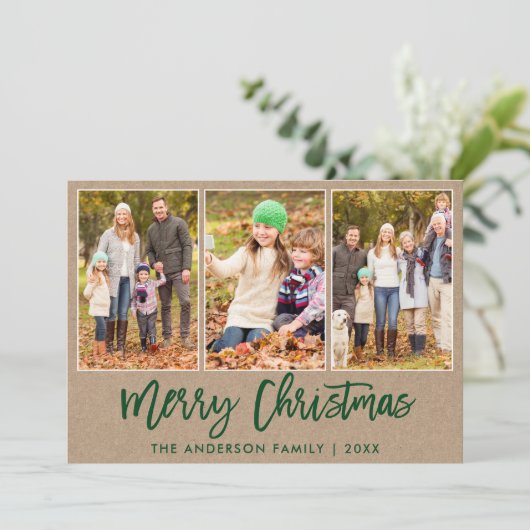 Brush Script Kraft 3 Foto Weihnachten (Stehend Vorderseite)