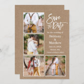 Brush Script Kraft 4 Foto Verlobung Save The Date (Vorne/Hinten)