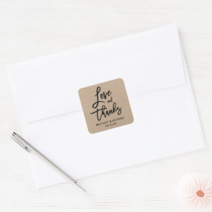 Brush Script Kraft Liebe und Dank Umschlag Aufkleb Quadratischer Aufkleber