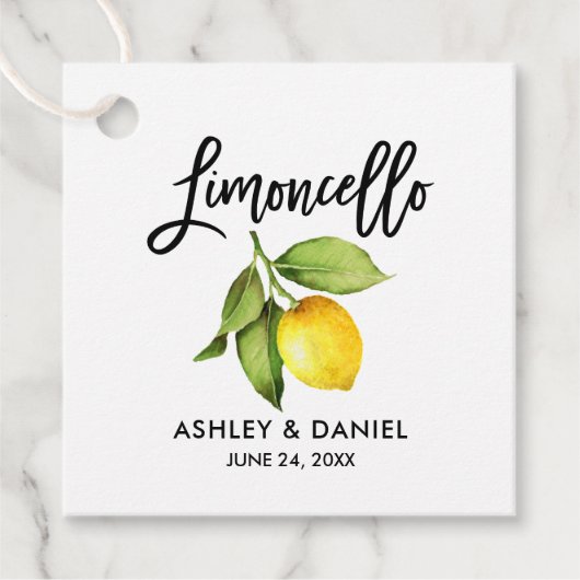 Brush Script Lemon Wedding Limoncello Tags Geschenkanhänger (Vorderseite)