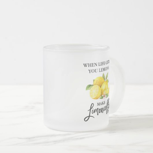 Brush Script Lemons Limoncello Mattiert Glass Tass Mattglastasse (VorderseiteRechts)