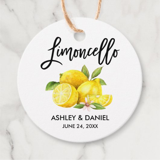 Brush Script Lemons Wedding Limoncello Round Kraft Geschenkanhänger (Vorderseite)