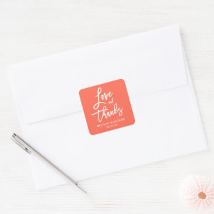 Brush Script-Liebe dank Coral-Umschlag Aufkleber