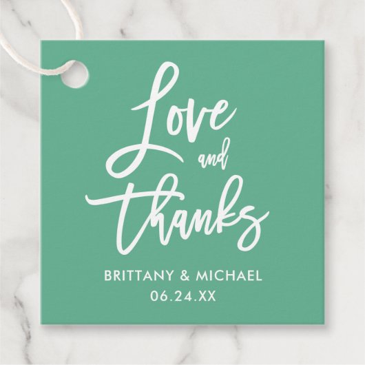 Brush Script-Liebe und Dank für die Hochzeit von N Geschenkanhänger (Vorderseite)