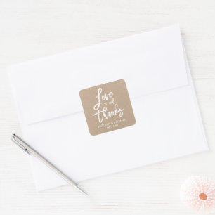 Brush Script-Liebe und Dank Kraft-Umschlag Aufkleb Quadratischer Aufkleber