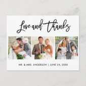 Brush Script-Liebe und Danke Wedding 3 Foto Postkarte (Vorderseite)