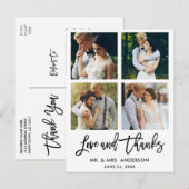 Brush Script-Liebe und Danke Wedding 4 Foto Postkarte (Vorne/Hinten)