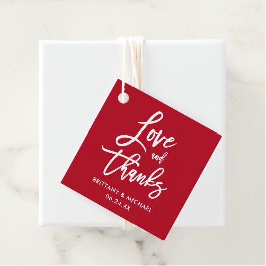 Brush Script-Liebe und Dankeschön Wedding Red Geschenkanhänger (Beispiel)
