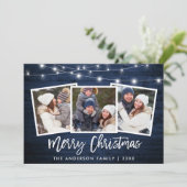 Brush Script Lights Blue Wood 3 Foto Weihnachten (Stehend Vorderseite)