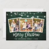 Brush Script Lights Green Wood 3 Foto Weihnachten (Vorderseite)