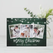Brush Script Lights Green Wood 3 Foto Weihnachten (Stehend Vorderseite)