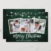 Brush Script Lights Green Wood 3 Foto Weihnachten (Vorne/Hinten)