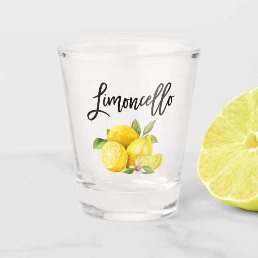 Brush Script Limoncello Wasserfarben Zitronen Schnapsglas (Vorderseite)