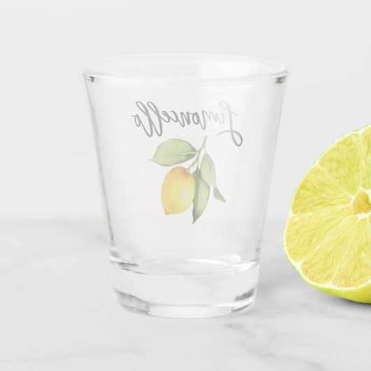 Brush Script Limoncello Watercolor Lemon Schnapsglas (Rückseite)