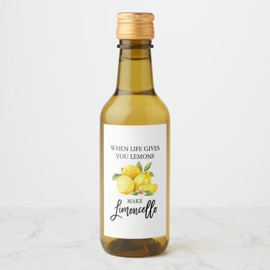 Brush Script Limoncellon Lemons Mini Flasche Etike Weinetikett (Vorderseite)
