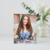 Brush Script Modern Graduation Party Foto Einladungspostkarte (Stehend Vorderseite)
