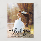 Brush Script Modern Wedding Foto Vielen Dank Postkarte (Vorderseite)