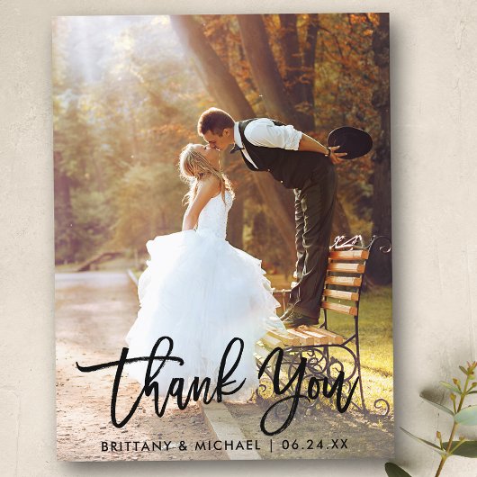 Brush Script Modern Wedding Foto Vielen Dank Postkarte