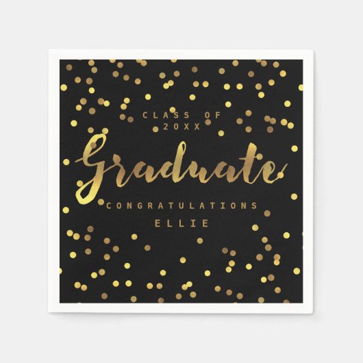 Brush Script Personalisiert Gold Foil Confetti Bla Serviette (Vorderseite)