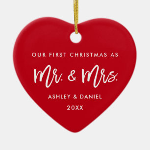 Brush Script Red First Christmas   Foto zurück Keramik Ornament