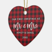 Brush Script Red Kariert First Christmas Mr. Mrs. Keramik Ornament (Links)