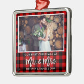 Brush Script Red Kariert First Christmas Mr. Mrs. Ornament Aus Metall (Links)