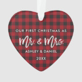 Brush Script Red Kariert First Christmas Mr. Ornament (Rückseite)