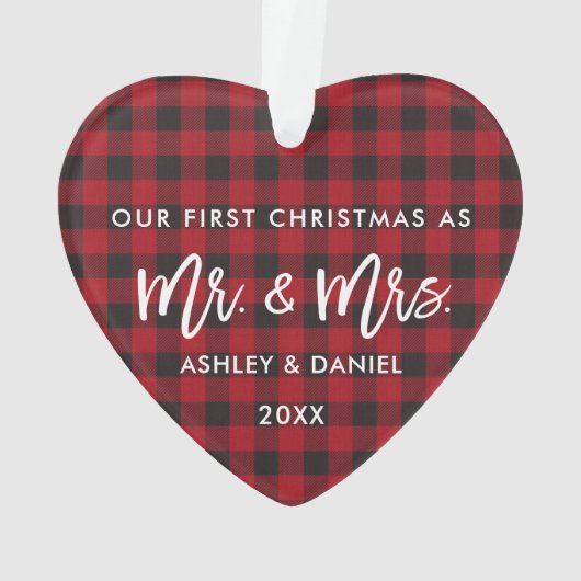 Brush Script Red Kariert First Christmas Mr. Ornament (Rückseite)