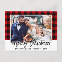 Brush Script Red Kariert Wedding Foto Weihnachten