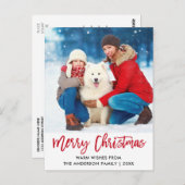 Brush Script Red Merry Christmas Star Foto Postkarte (Vorne/Hinten)
