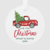 Brush Script Red Truck Erste Weihnacht Ornament (Vorderseite)