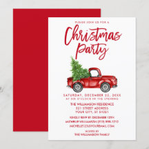 Brush Script Red Vintag Truck Weihnachts-Party