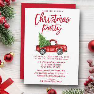 Brush Script Red Vintag Truck Weihnachts-Party Einladung