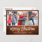 Brush Script Rustic Wohnen Weihnachten 3 Foto Postkarte (Vorne/Hinten)