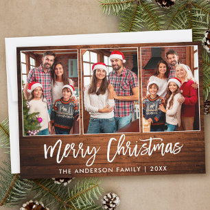 Brush Script Rustic Wood 3 Foto Weihnachten