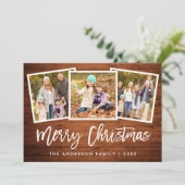 Brush Script Rustic Wood 3 Foto Weihnachten (Stehend Vorderseite)
