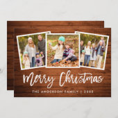 Brush Script Rustic Wood 3 Foto Weihnachten (Vorne/Hinten)