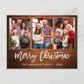 Brush Script Rustic Wood 3 Foto Weihnachten Postkarte (Vorderseite)